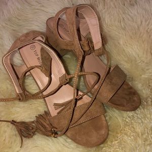 Faux suede lace up sandals